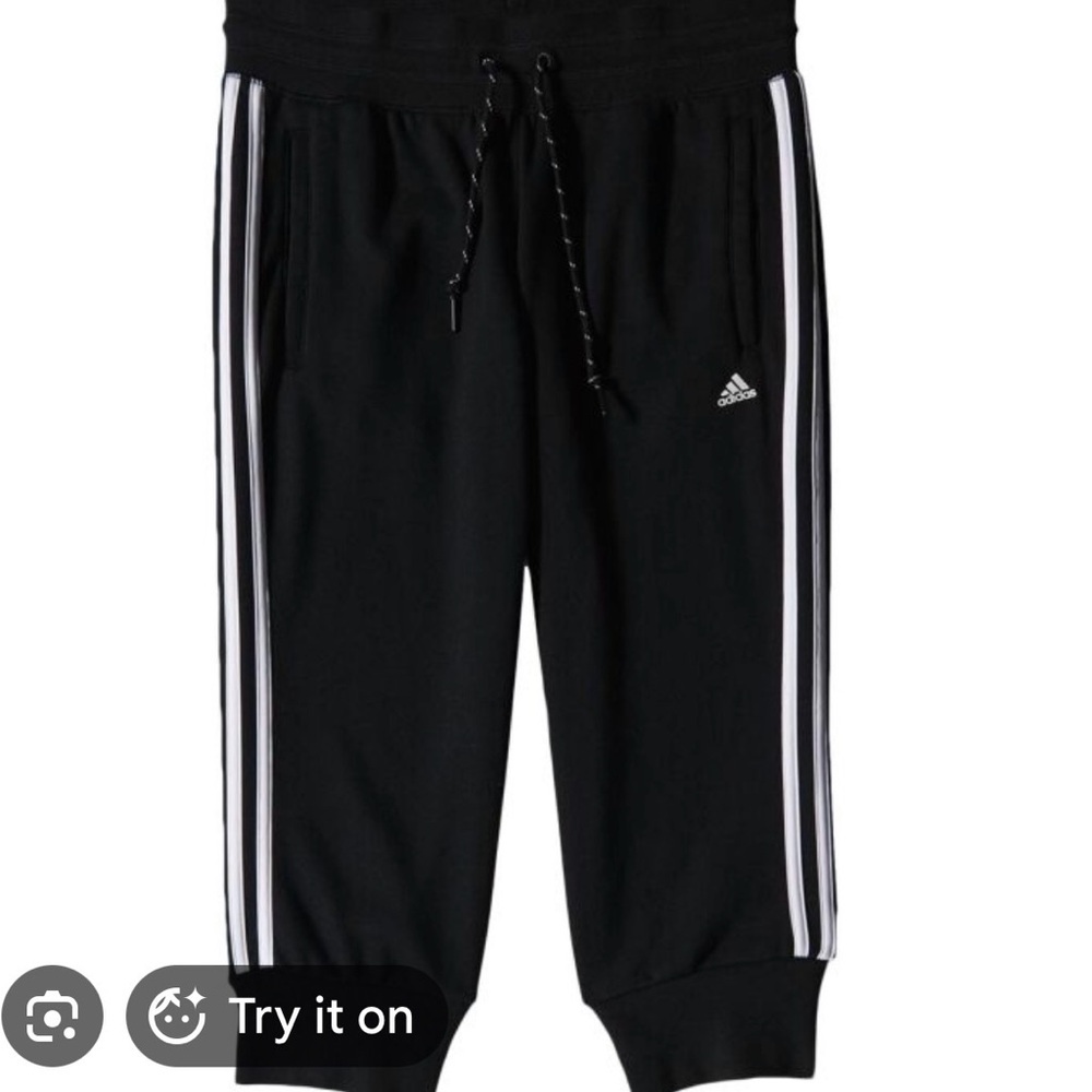 Adidas 3/4 Knickers Capri Black Sweatpants with White Stripes